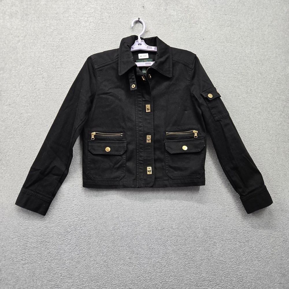 VINTAGE Lauren Ralph Lauren Women Jacket P/M Black Denim Jean Military Utility